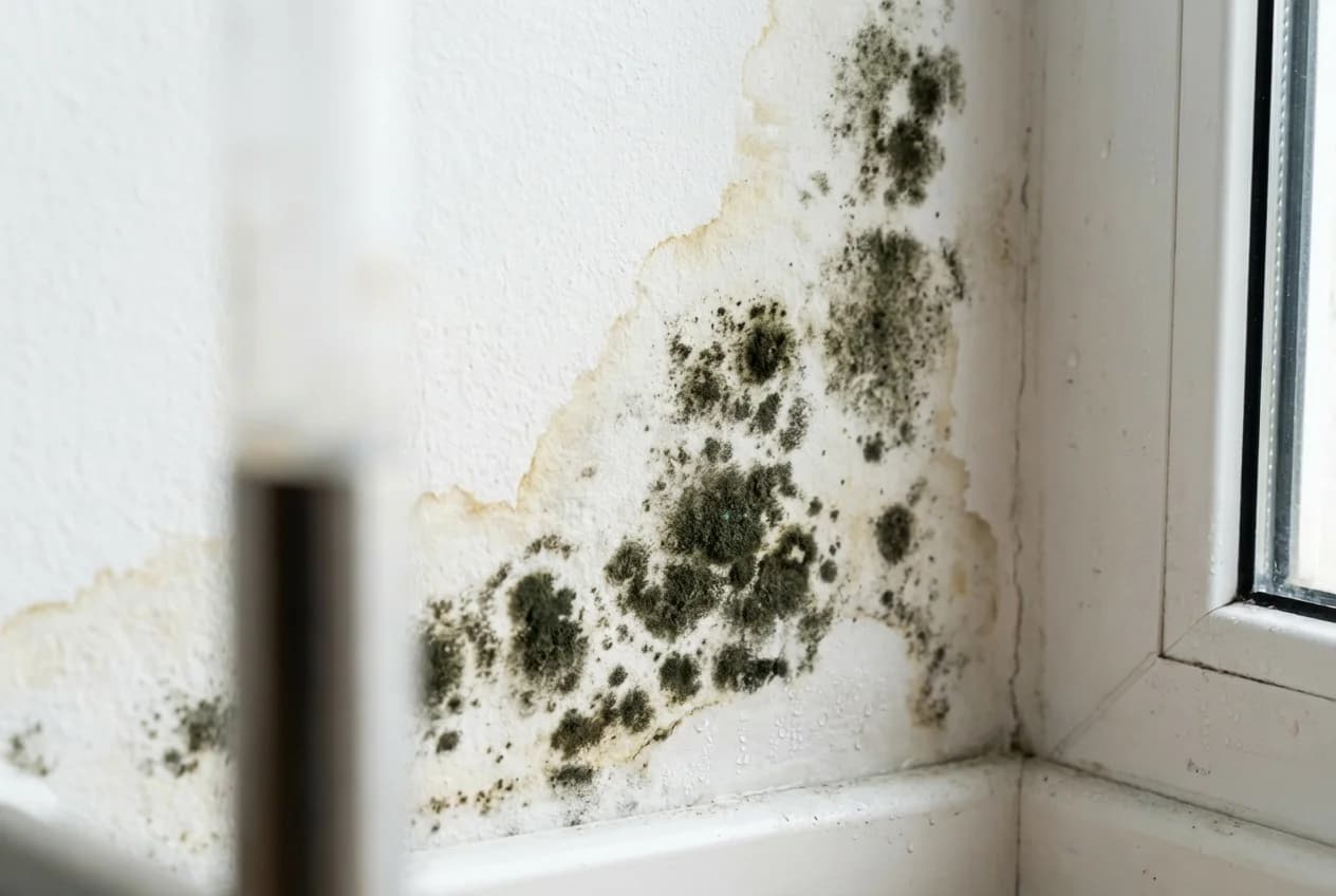 Black mold growing on white drywall in a residential home